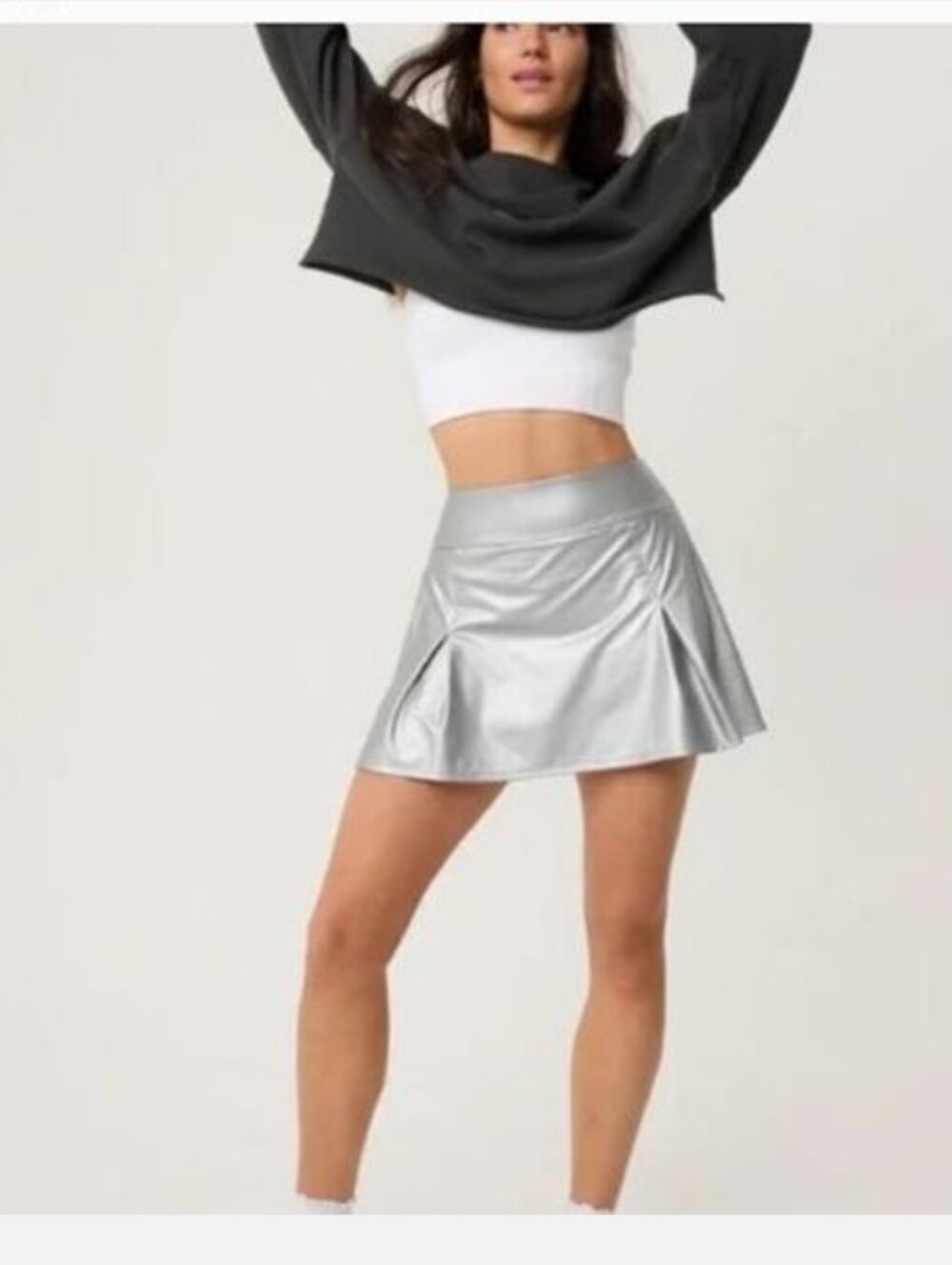 NWT Aerie Silver A-Line Tennis Pickle Ball Skort Large $70 Swifty Shimmer Vibes